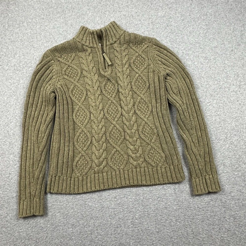 Leo & Nicole 1/4 Zip Cable Knit Sweater Womens Medium Loden Green Mock Neck‎